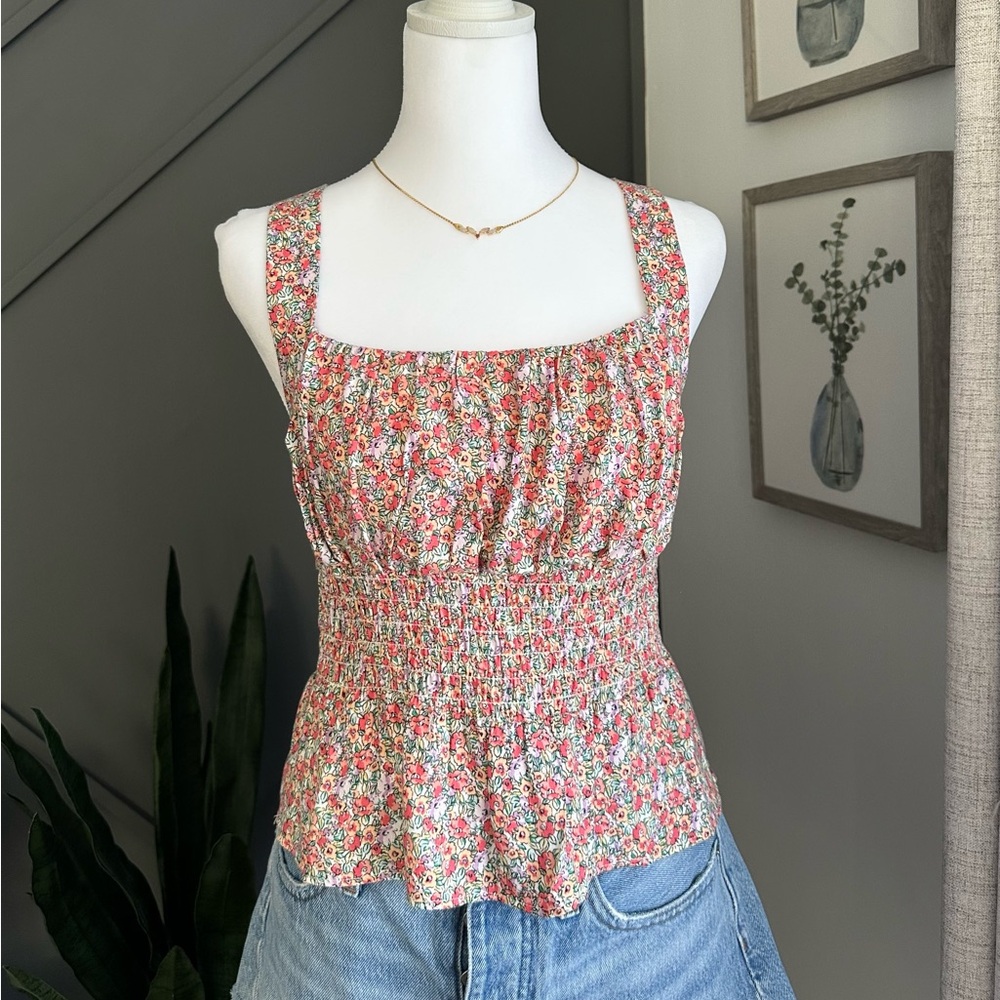 URBAN Romantics Floral Smocked Blouse - Red and White